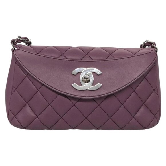 CHANEL Matelasse Chain Shoulder Bag Lamb Skin Purple CC Auth 110303AV - Picture 2 of 16